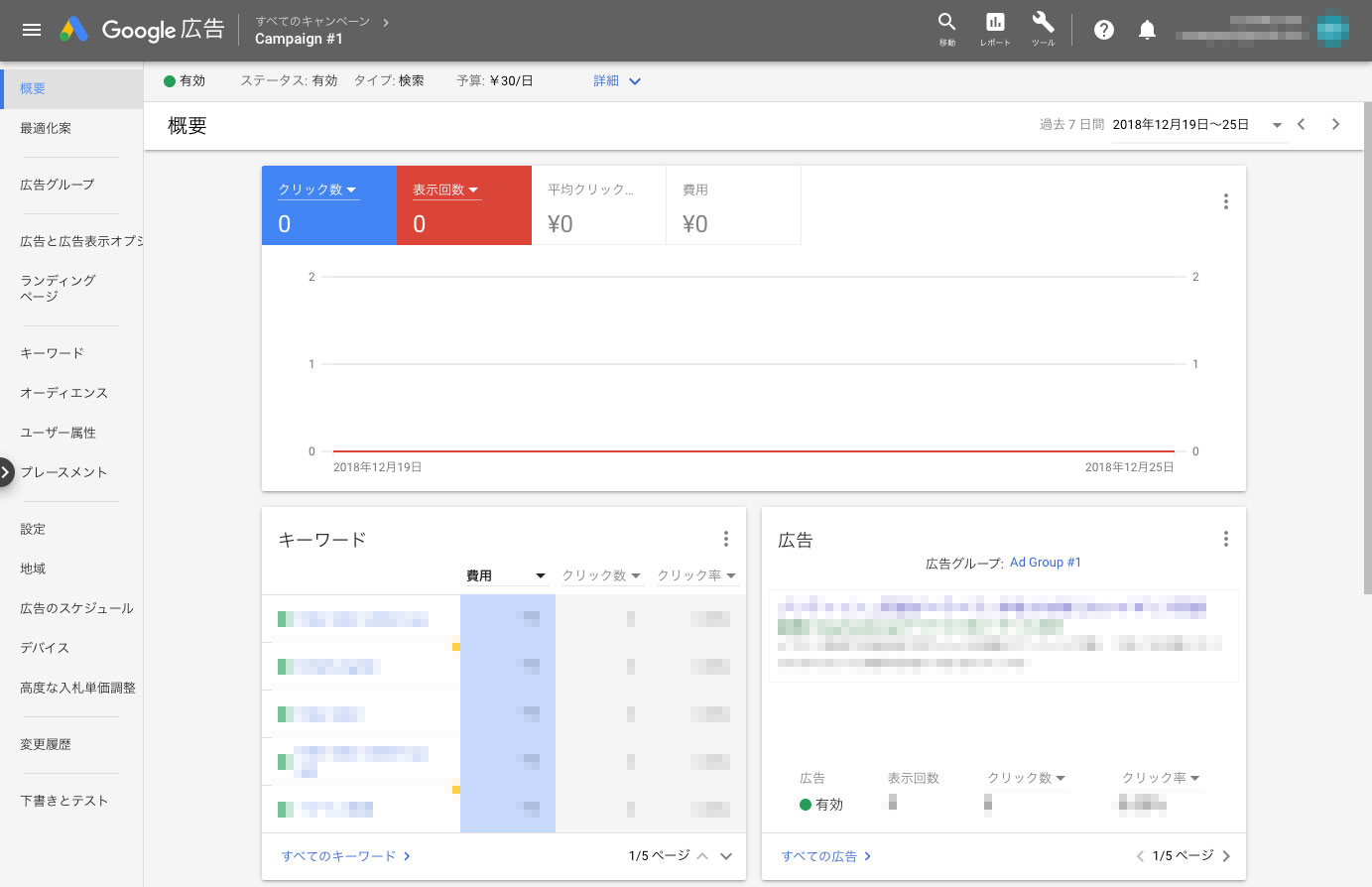 Google 広告のホーム画面