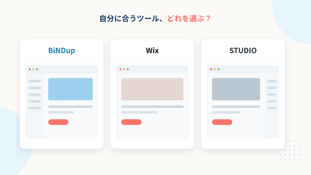 BiNDup・Wix・STUDIOの比較