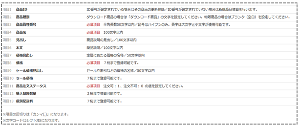 商品情報の一括登録