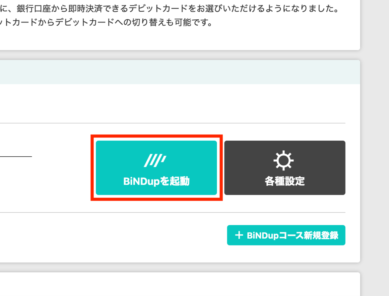 スクリーンショット：BiNDupコントロールパネル。「BiNDupを起動」が囲まれ、強調されている。