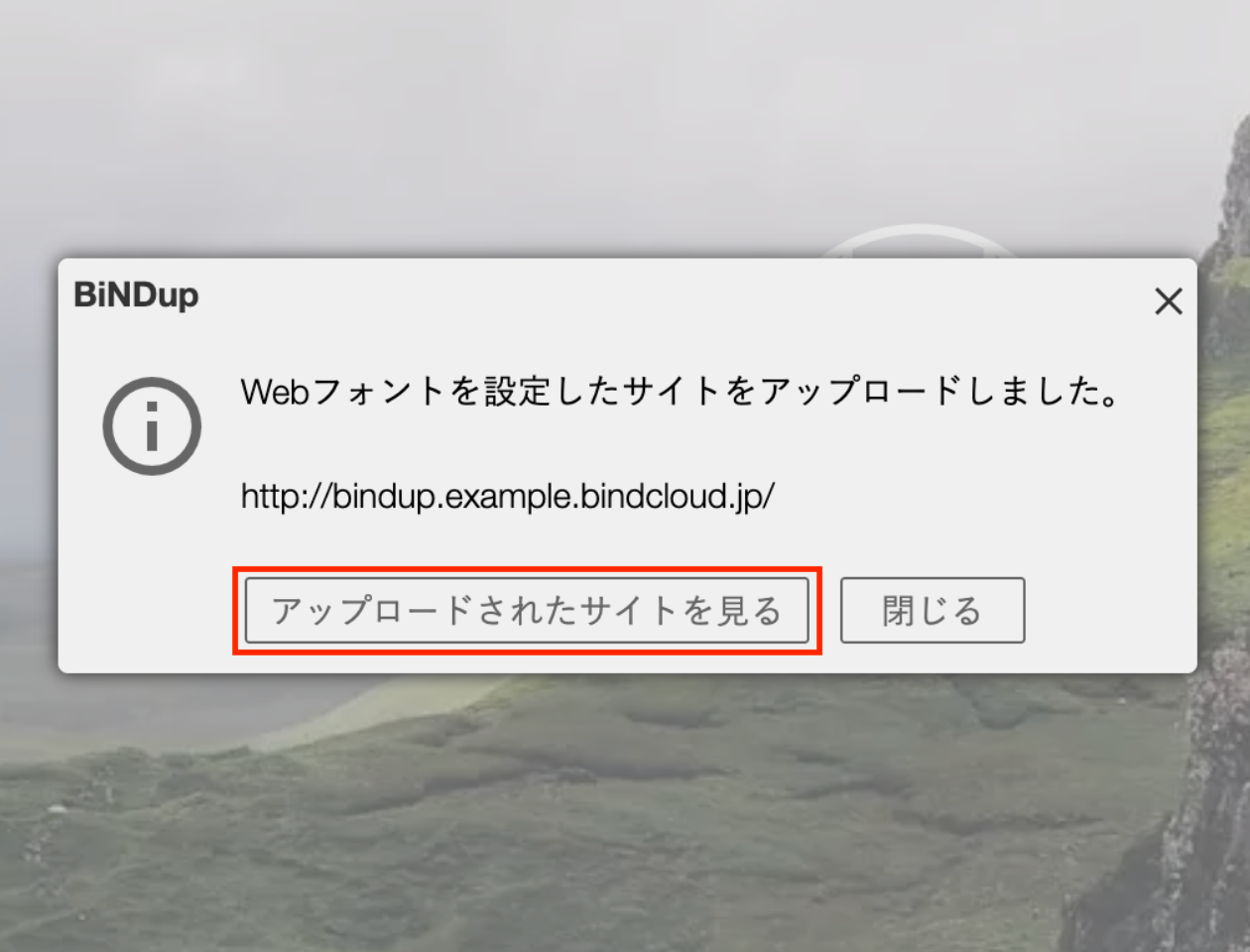 スクリーンショット:サイト公開完了メッセージ